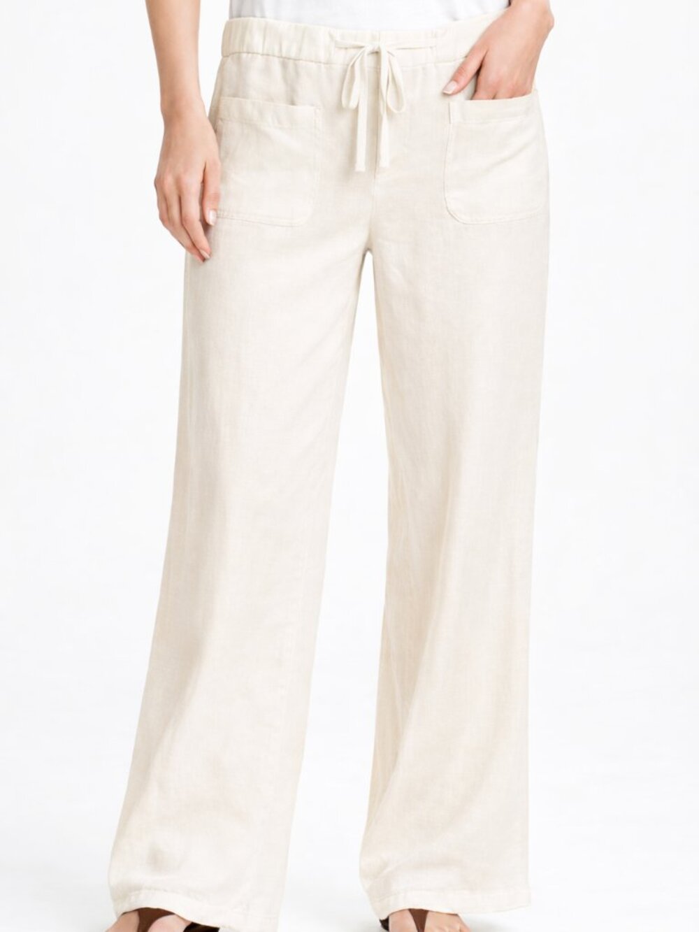 VINCE 100% Ecru Linen Drawstring Pull On Pants with Square Pockets SZ SX